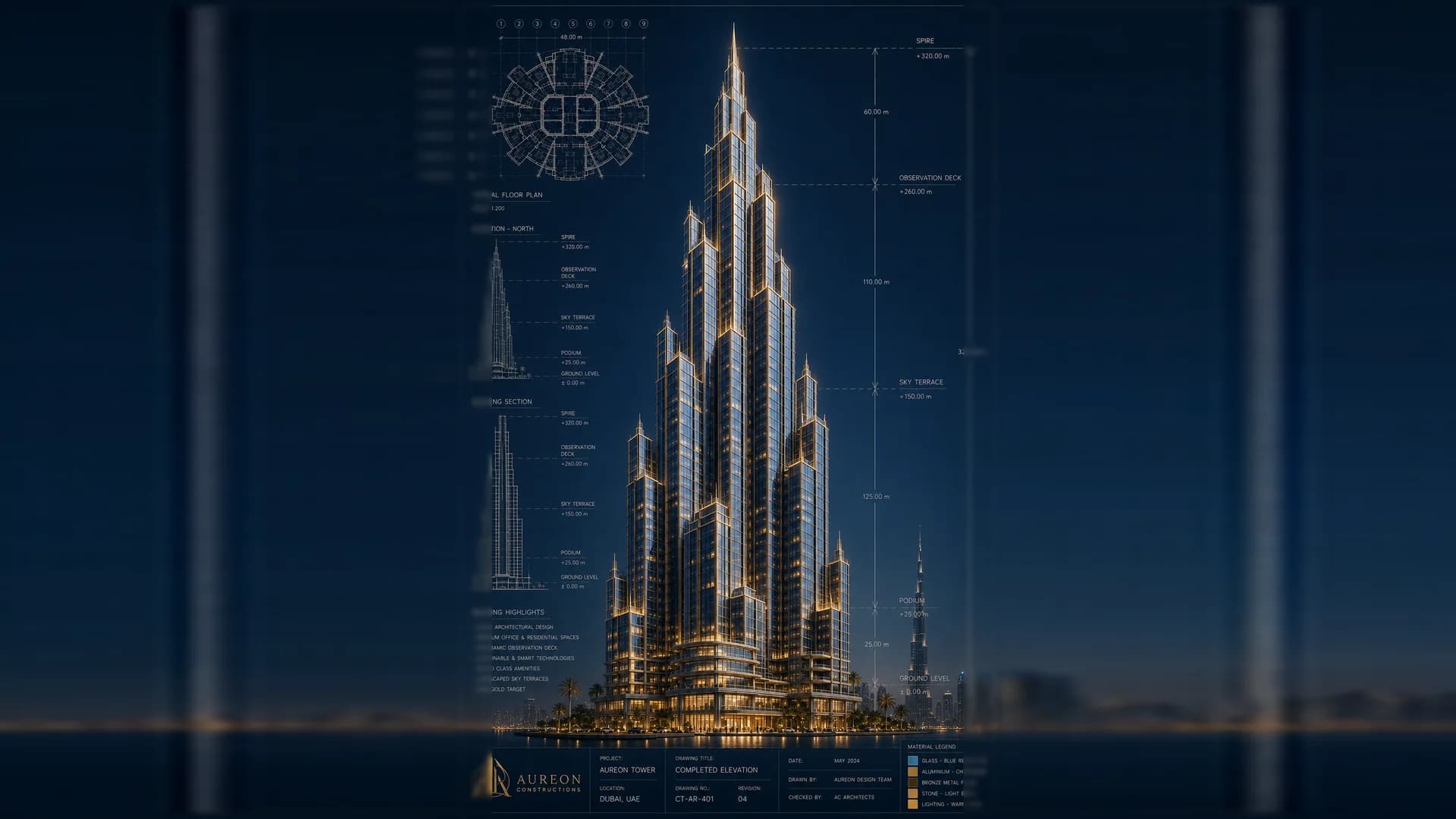 Aureon Tower as delivered: the completed landmark on the Dubai skyline